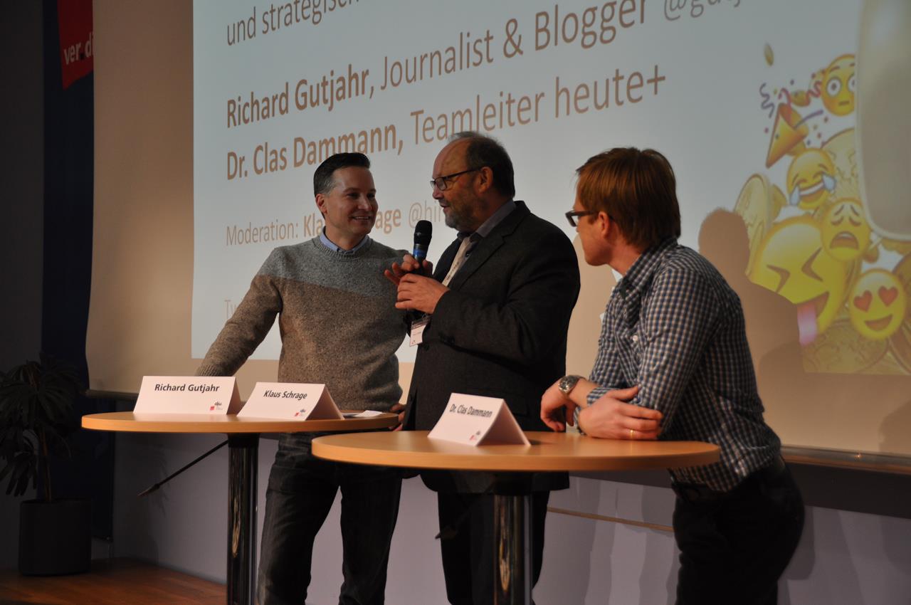 Richard Gutjahr (links) und Clas Dammann (rechts) auf dem 29. Journalistentag der DJU